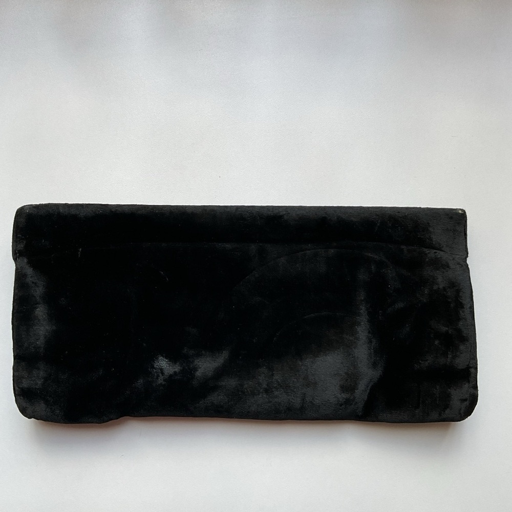 Vintage 1950s Bobbie Jerome Black Velvet Clutch Purse Satin Mid-Century